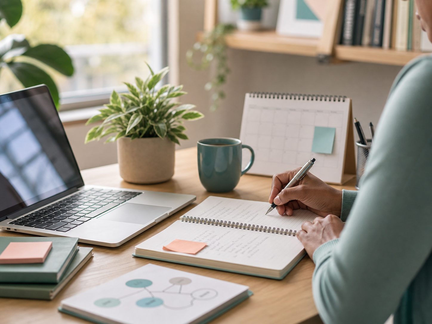 Laptop and notebook for online therapy planning